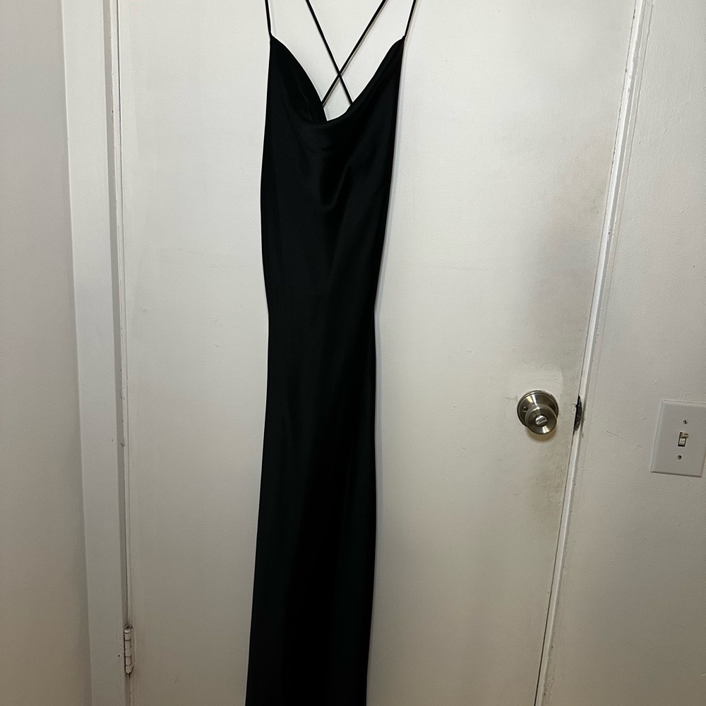Cowl Neck, Low Back Silk Black Maxi Dress